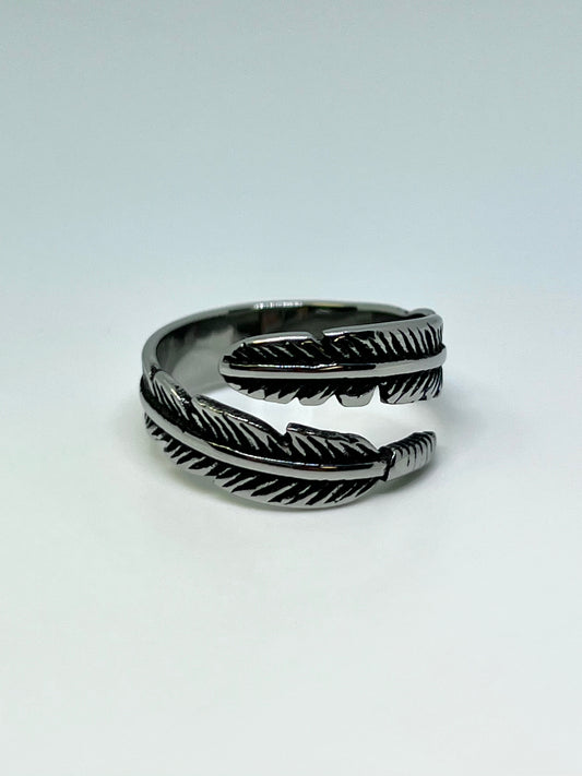 Silvery Stainless Steel Feather Ring