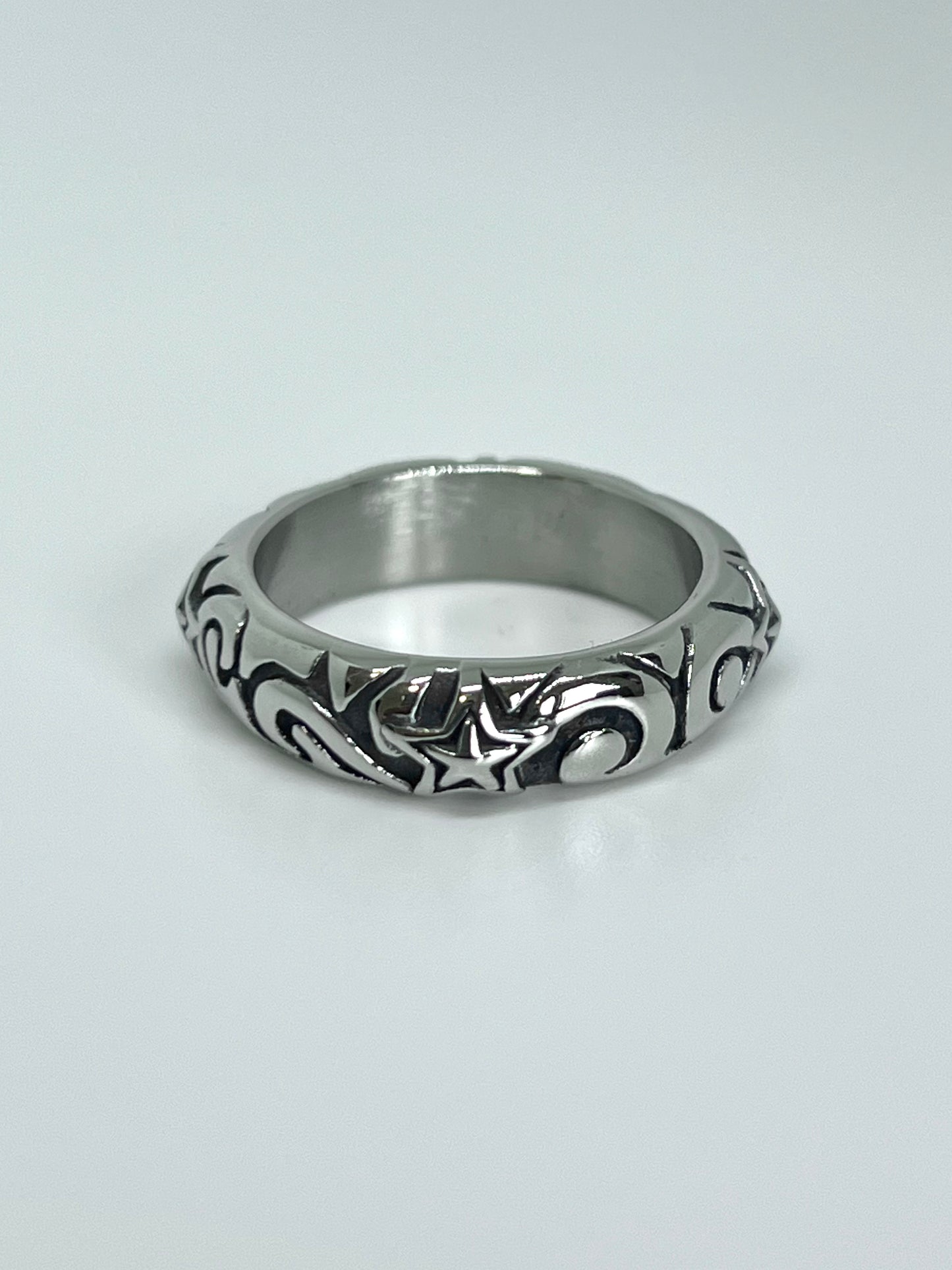 Silvery Stainless Steel Swirl Star Ring