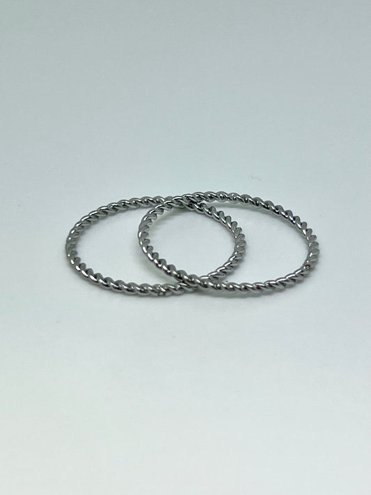 Two Silvery Stainless Steel Stackable Rings