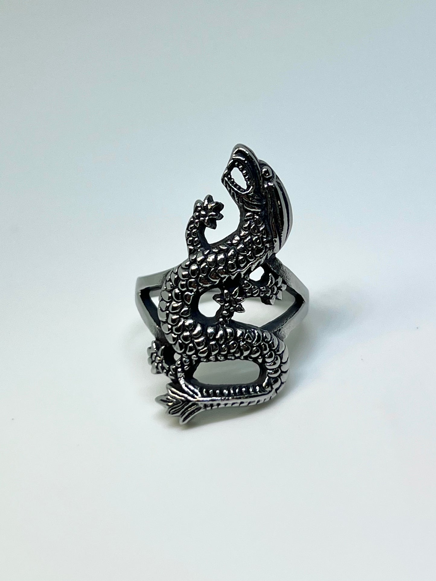 Silvery Stainless Steel Dragon Ring