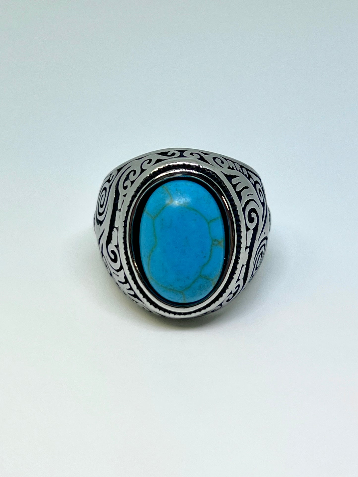 Silvery Stainless Steel Blue Stone Ring