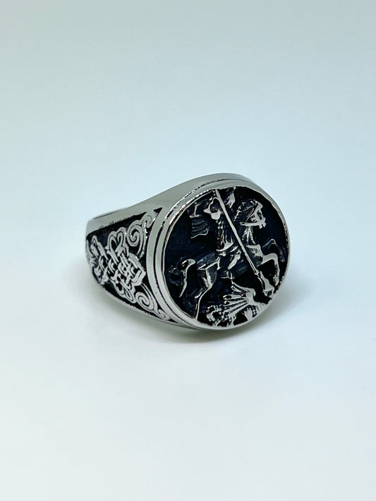 Silvery Stainless Steel Knight Signet Ring