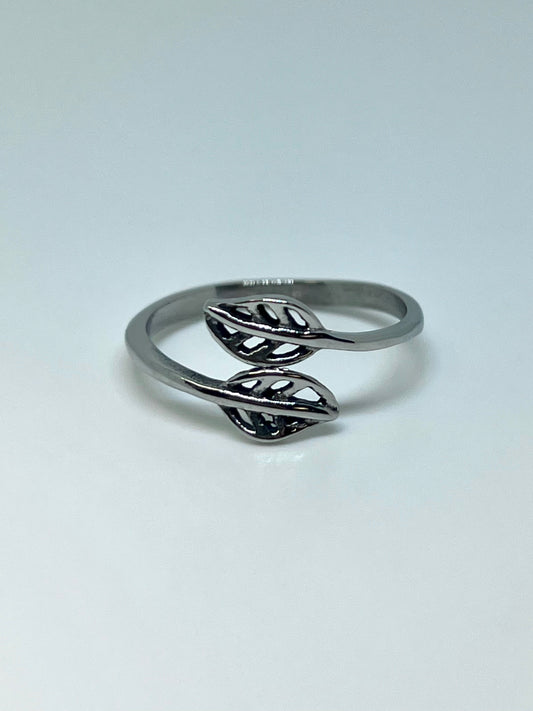 Silvery Stainless Steel Double Leaf Ring