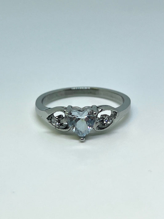 Silvery Stainless Steel Ring with Clear Heart CZ Gem