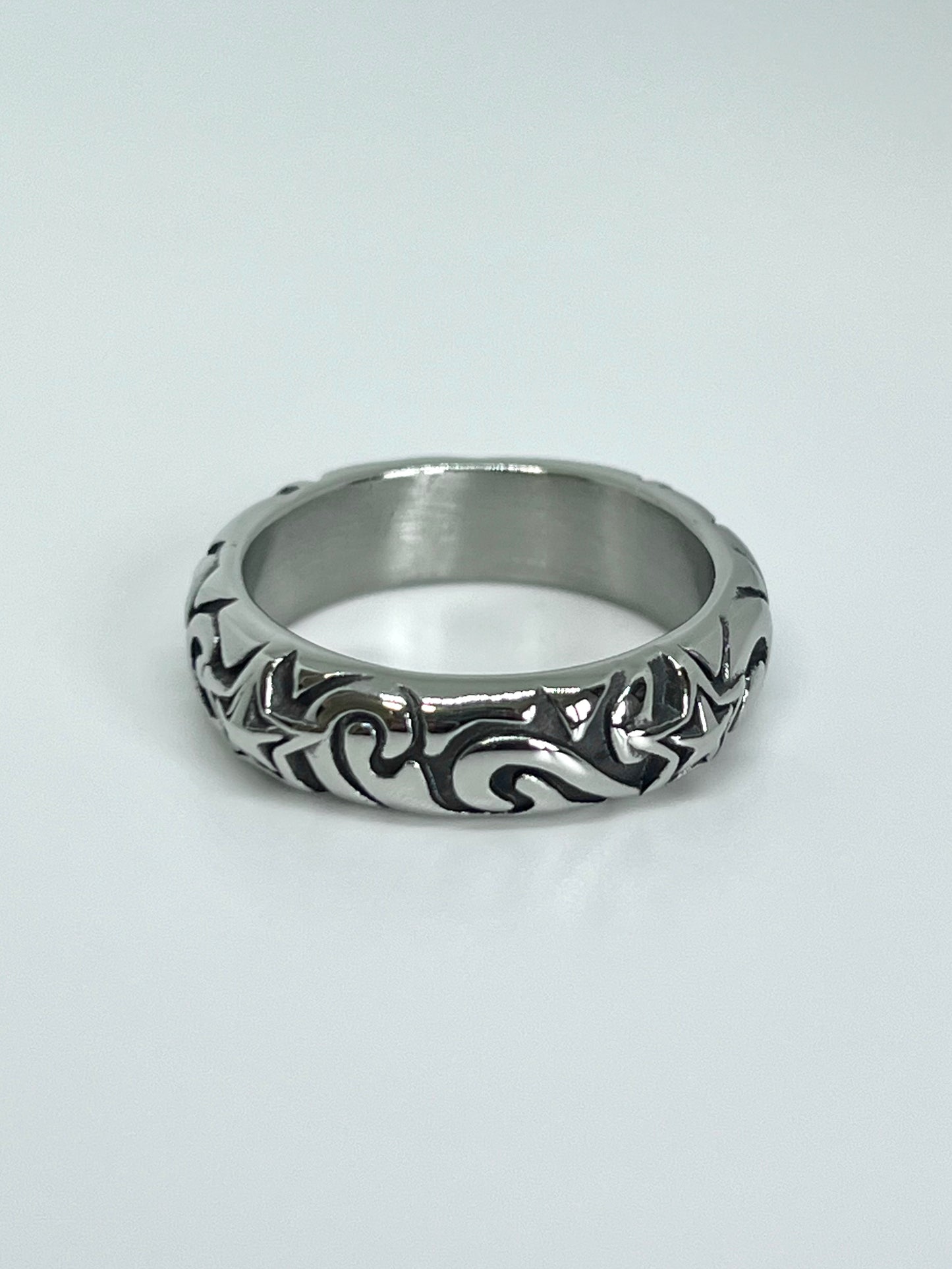 Silvery Stainless Steel Swirl Star Ring